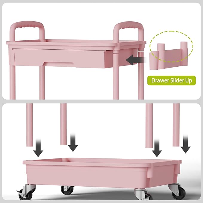 5 Tier Small Rolling Cart Organizer,Bathroom Cart Organizers with Wheels Laundry Room Organization Mobile Shelving Unit Utility Cart Storage Shelves Multi-Functional for Office, Home(Pink) - LeafyLoom