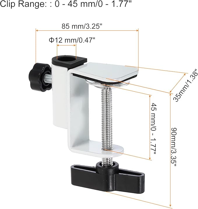 PATIKIL 0.49" Hole Dia. Desk Clamp, 2 Pcs Universal C-Clamp Base with Adjustable Screw for Microphone Mic Arm Table Lamp Mount Holder, White - LeafyLoom