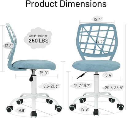 FurnitureR Child Desk Chair Office Chair Adjustable Kids Computer Task Chair Desk Chairs Swivel Armless Children Study Chair with Rolling Wheels, Light Blue - LeafyLoom