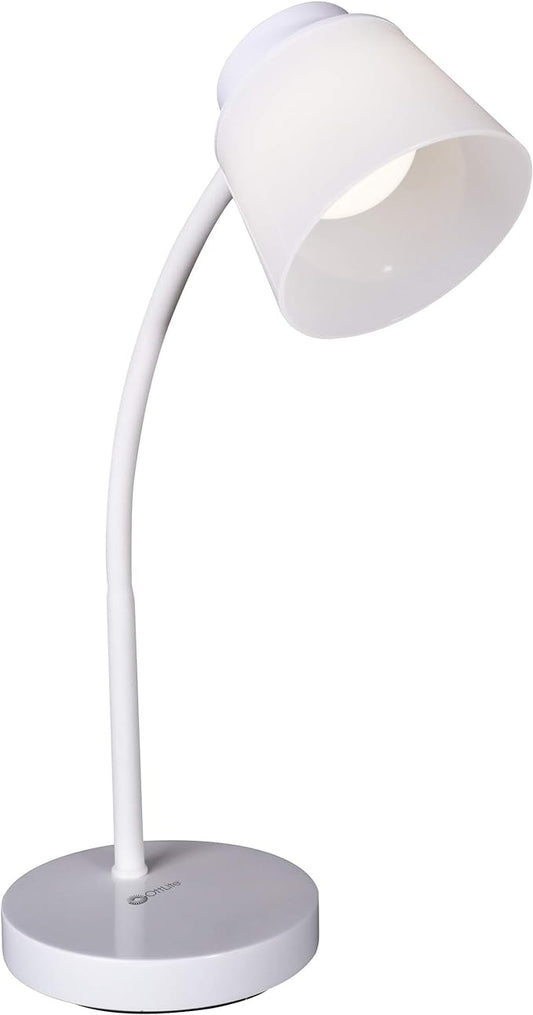 OttLite Clarify LED Desk Lamp with 4 Brightness Settings – Touch Activated Controls, Modern White Design, ClearSun LED Lighting, Flexible Neck, for Work, Study, Reading, Crafting - LeafyLoom