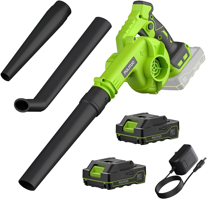 Leaf Blower Cordless with 2 Batteries and Charger, 20V Electric Leaf Blower 120MPH Small Leaf Blower, Lightweight Battery Leaf Blower Yard Tools Grass Blowers for Lawn Care Patio Backyard Garden Floor - LeafyLoom