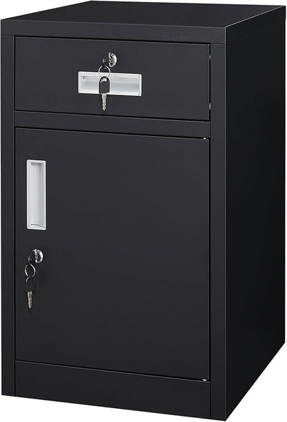 File Cabinet with Lock, Under Desk Locking Cabinet,Filing Cabinet for Home Office,Metal Filing Cabinet,Printer Stand Cabinet (Black) - LeafyLoom