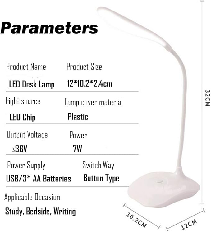 LED Table Lamp,Portable Eye-Protected Flexible Gooseneck Small Desk Lights for Dorm Study Office Bedroom-USB or 3 AA Batteries Powered -Not Include Batteries(1 Pack) - LeafyLoom