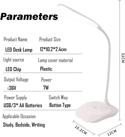 LED Table Lamp,Portable Eye-Protected Flexible Gooseneck Small Desk Lights for Dorm Study Office Bedroom-USB or 3 AA Batteries Powered -Not Include Batteries(1 Pack) - LeafyLoom