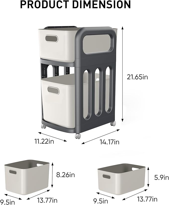 File Cabinet, Easy Assembled Mobile Filing Cabinets with Wheels, 2 Drawer Under Desk Rolling Cart for Home Office Legal/Letter/A4 Size File - LeafyLoom