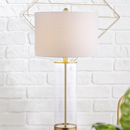 JONATHAN Y JYL2005A Collins 29" Glass LED Table Lamp Modern Contemporary Glam Bedside Desk Nightstand Lamp for Bedroom Living Room Office College Bookcase LED Bulb Included, Clear/Brass Gold - LeafyLoom