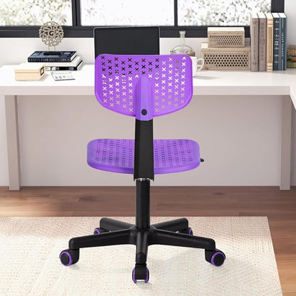 Desk Chair Armless Cute Office Chair, Low Back Rolling Home Office Task Chair Adjustable Swivel Study Chair for Girls Teens Adults Children Kids, Purple - LeafyLoom