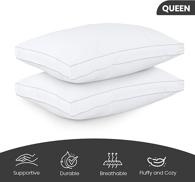 Utopia Bedding Bed Pillows for Sleeping Queen Size (White), Set of 2, Cooling Hotel Quality, Gusseted Pillow for Back, Stomach or Side Sleepers - LeafyLoom