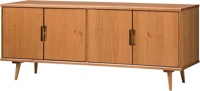 Walker Edison Genia Mid-Century Modern Solid Wood Stand for TVs up to 65 Inches, Caramel - LeafyLoom