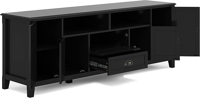 SIMPLIHOME Burlington SOLID WOOD 72 Inch Wide Transitional TV Media Stand in Black for TVs up to 80 Inches, For the Living Room and Entertainment Center - LeafyLoom