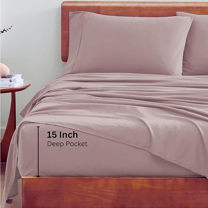 LANE LINEN 100% Organic Cotton Full Sheets Set 4-Piece Pure Percale Long Staple Soft Bedding Breathable Fits Mattress Upto 15" Deep - Lilac - LeafyLoom