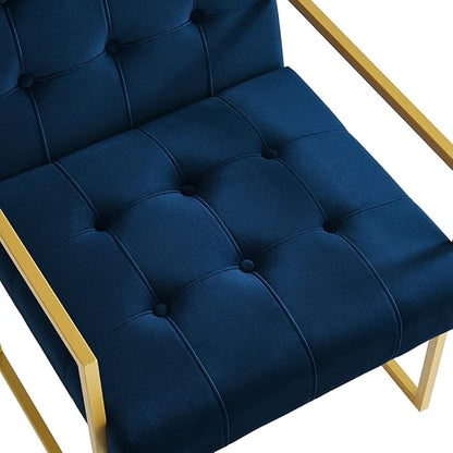 24KF Modern Navy Velvet Button Tufted Accent Chair with Golden Metal Stand, Decorative Furniture Chairs for Living Room Bedroom - Navy - LeafyLoom