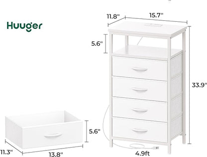 Night Stand with Charging Station, Multiple Drawer Dresser for Bedroom, Bedside Table, Tall Nightstand with PU Leather Finish, Open Shelf, End Table, for Closet, Entryway, Bedroom, White - LeafyLoom