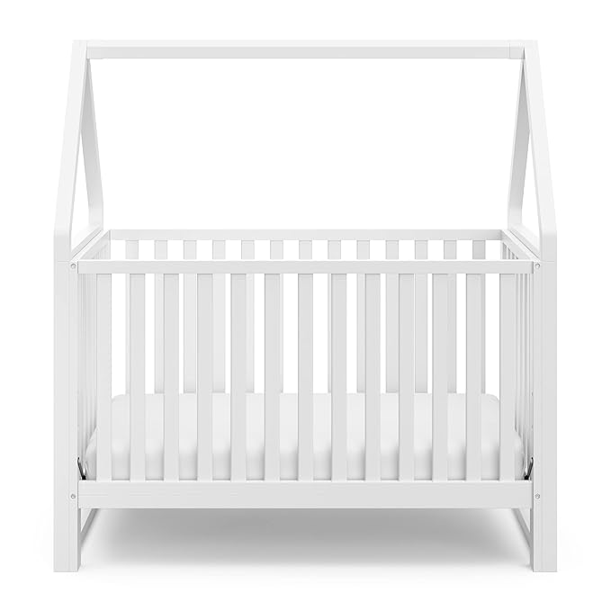 Storkcraft Orchard 5-in-1 Convertible Crib (White) – GREENGUARD Gold Certified, Canopy Style Baby Crib, Converts from Crib to Toddler Bed, Daybed and Full-Size Bed, Fits Standard Crib Mattress - LeafyLoom