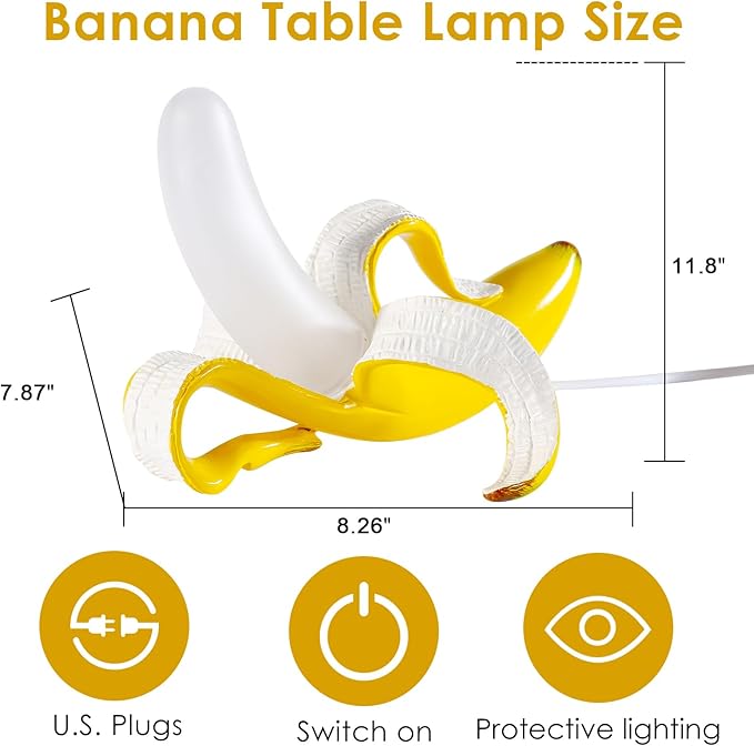 Modern Banana Table Lamp, Desk Lamp,Led Night Light Baking Finish Resin Banana Lighting Fixture for Living Room, Bedroom,Home Office,Kids Room (Sitting) - LeafyLoom