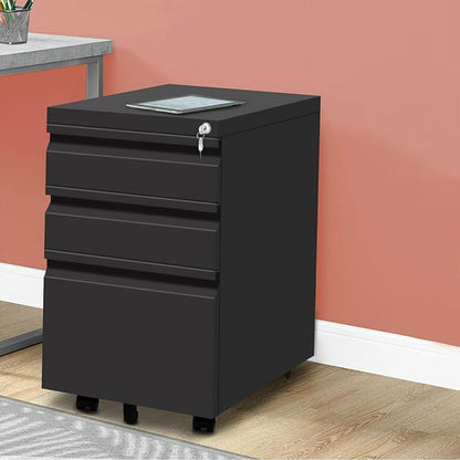 3-Drawer Mobile File Cabinets Rolling Metal Filing Cabinet for Legal & Letter File Anti-tilt Design with Lock Under Desk Office Drawers Fully Assembled Except Casters Black - LeafyLoom