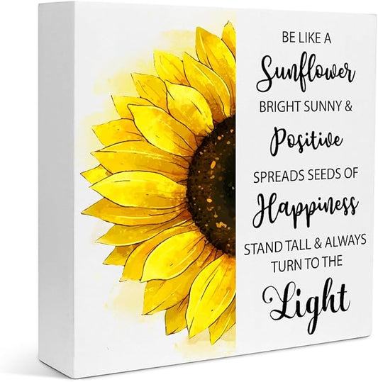 Creoate Sunflower Desk Decor, Inspirational Wood Block Sign Desk Decorations for Home Girls Room Dorm Office Desk Shelf Table Decor - Be Like a Sunflower Bright Sunny and Positive Uplifting Positive - LeafyLoom