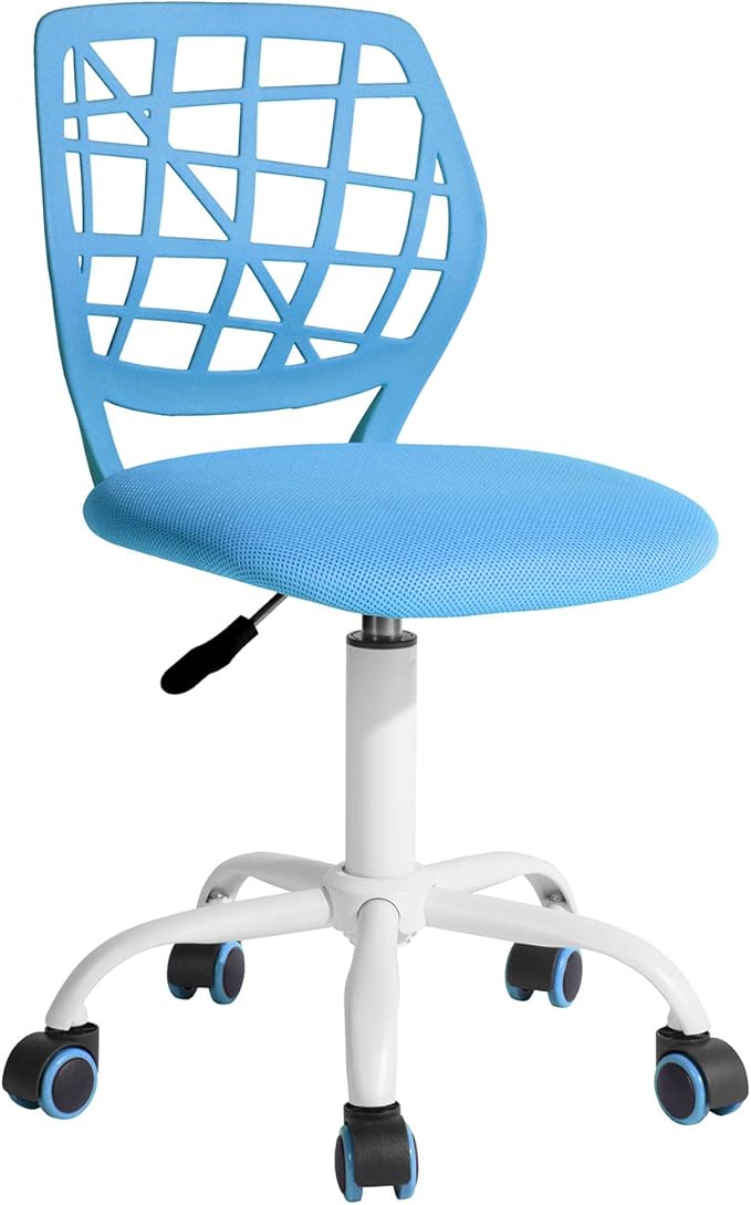 FurnitureR Kids Desk Chair, Small Office Chair Armless Adjsutable Swivel Task Chair with Soft Cushion for Study Kids Teens Child, Blue - LeafyLoom