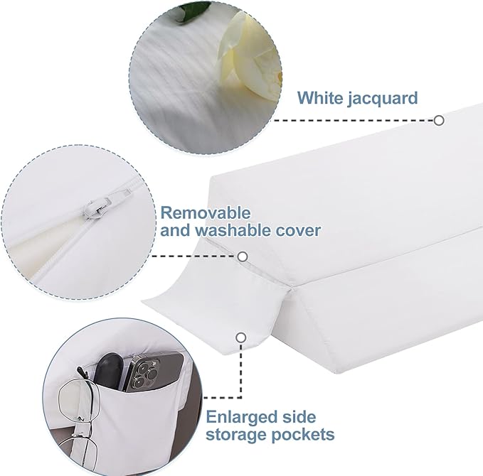 Limthe Bed Wedge Pillow for Headboard King Size,Bed Gap Filler Adjustable,Mattress Gap Filler,Foam Triangle Bloster Pillow Stopper Fill Gap (0-7") Between Headboard/Wall and Mattress White 76"x10"x6" - LeafyLoom