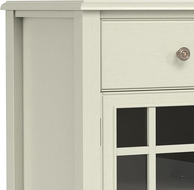 SIMPLIHOME Connaught Low Storage Cabinet, 60 inch, Antique White - LeafyLoom