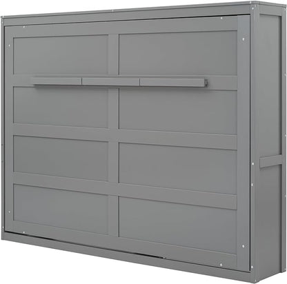 Merax Modern Farmhouse Solid Wood Murphy Cabinet Bed, No Box Spring Needed/Easy Assemble/Queen,Gray - LeafyLoom