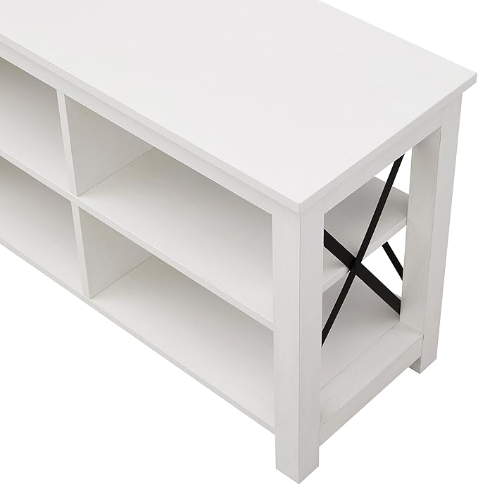 Henn&Hart Rectangular TV Stand for TV's up to 65" in White, TV Stands for the Living Room - LeafyLoom