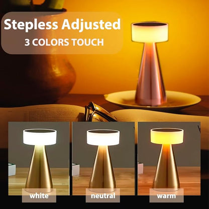 Portable Metal LED Table Lamp, Cordless Metal Desk Lamp, Touch Control Rechargeable Lamp,3-Levels Brightness Room Decor Desk Lamp,Bedside Lamp,Dining Room Lamp (Gold) - LeafyLoom