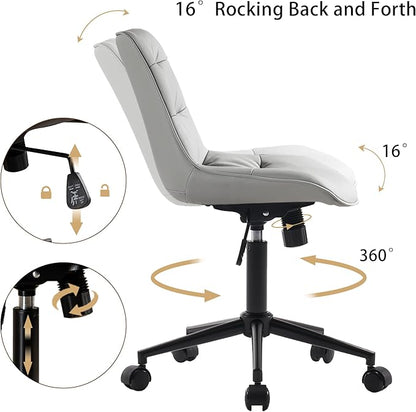 Kidol & Shellder Armless Office Chair Desk Chair Comfy Makeup Vanity Chair with Back Ergonomic Swivel Chair Home Office Desk Chairs with Wheels Rolling Computer Chair Bedroom Accent Chair(Gray) - LeafyLoom