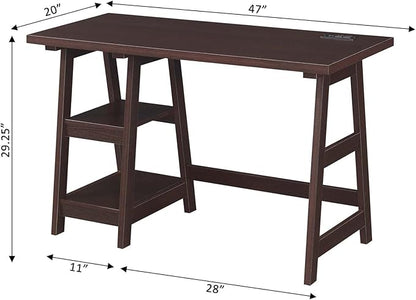 Convenience Concepts Designs2Go Trestle Desk with Charging Station and Shelves, Espresso - LeafyLoom