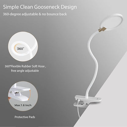 7W Flexible Gooseneck LED Desk lamp Touch 3 Steps Dimmable LED Clip on Light Reading lamp Warm White 3000K 3 Brightness Book Lights Eye Caring Clamp lamp - LeafyLoom