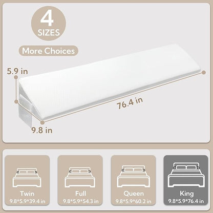 King Bed Wedge Pillow - Versatile Wedge Pillow Bed Gap Filler. Can Also be Used as a headboard Pillow, Mattress Wedge, and Bed Gap Filler (White 76"x10"x6") - LeafyLoom