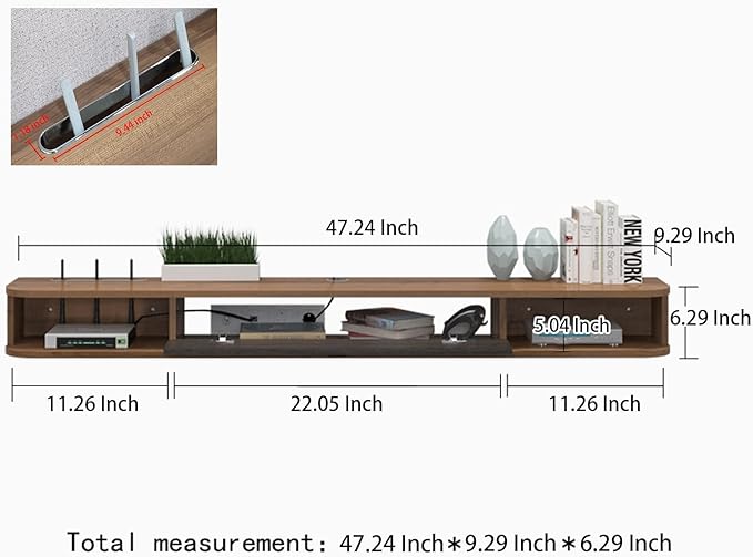 Pmnianhua Floating TV Shelf, 47'' Wall Mounted TV Stand Floating TV Console Media Entertainment Under TV Shelf for Bedroom Livingroom (Walnut) - LeafyLoom