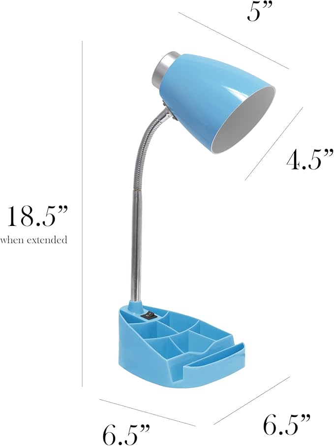 Simple Designs LD1067-BLU Compartmental Desk Lamp with iPhone/iPad/Tablet Stand, Bendable Gooseneck, for Office, Living Room, Nightstand, Library, Entryway, Blue - LeafyLoom