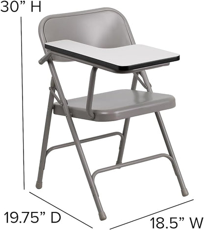 Flash Furniture Rutherford Steel Folding Chair with Right Handed Tablet Arm, Commercial Foldable Conference Room Tablet Arm Chair, Set of 2, Gray - LeafyLoom