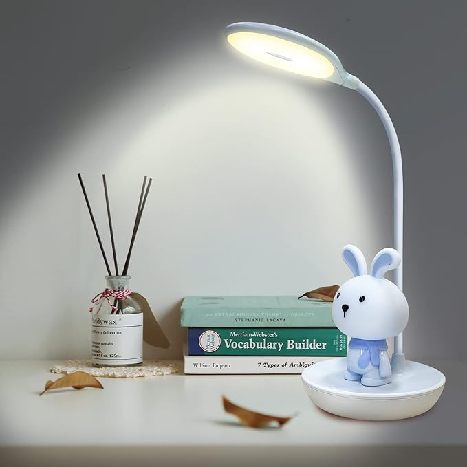 Kids Desk Lamp Pink, Dimming Desk Lamp for Girls with Exclusive Cartoon Look, Cute Night Light for Kids Bedroom, Eye-Caring LED Portable Reading Lamp for Child, Unique Gift (Blue Rabbit) - LeafyLoom