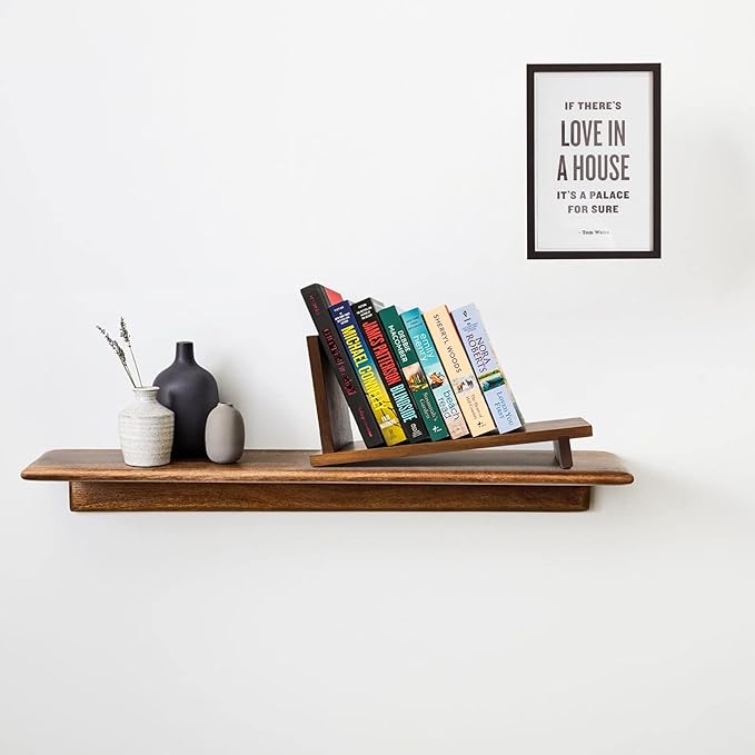 S&A WOODCRAFT Desktop Wood Bookshelf Wooden Bookend, Acacia Desk Organizer Shelf and Display Rack with Book Ends, Storage Shelf Bookcase for Office, Home Decor, Kitchen Countertop, Walnut Brown - LeafyLoom