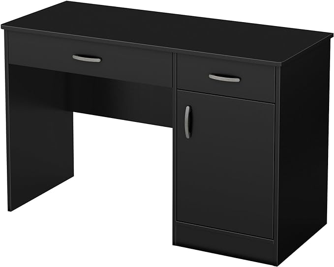 South Shore Small Computer Desk with Drawers, Pure Black - LeafyLoom