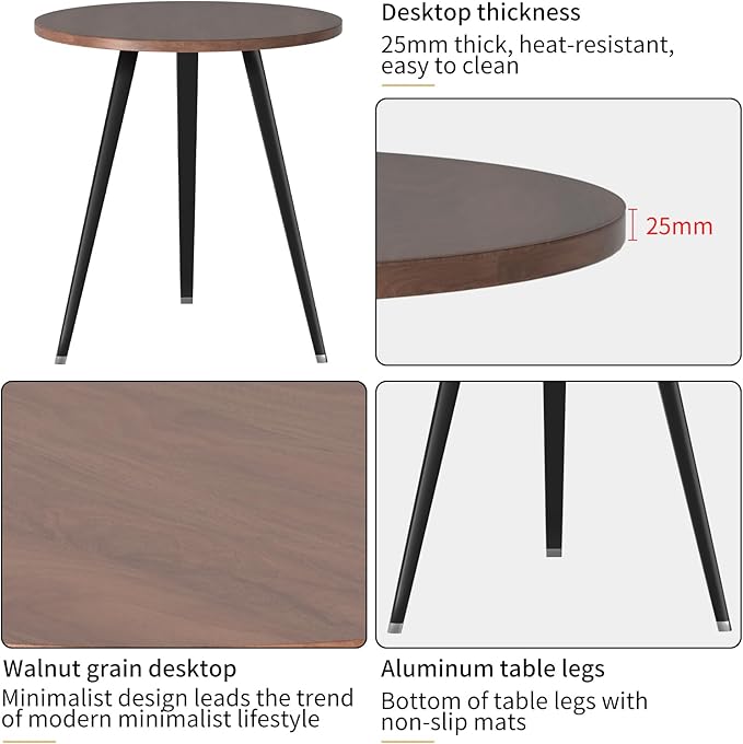 Round Modern Wooden Dining Table Cocktail Table with Aluminum Legs for Kitchen Living Room Leisure Coffee Table, Light, Self-Assembly,27.6"*29.5" (W*H) - LeafyLoom