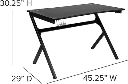 Flash Furniture Duncan Gaming Desk 45.25" x 29" Computer Table Gamer Workstation with Headphone Holder and 2 Cable Management Holes, Set of 1,Black - LeafyLoom