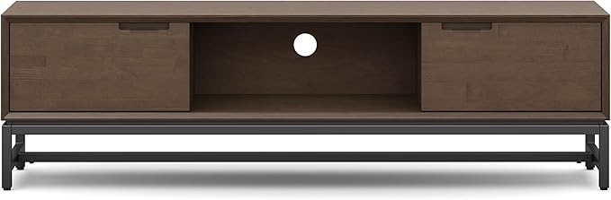 SIMPLIHOME Banting SOLID HARDWOOD Wide Modern Industrial Media Stand for TVs up to 80 inches for The Living Room and Entertainment Center, 72 inch, Walnut Brown - LeafyLoom