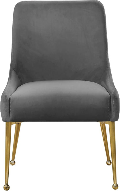 Meridian Furniture Owen Collection Modern | Contemporary Velvet Upholstered Dining Chair with Polished Gold Metal Legs, Set of 2, 24" W x 21" D x 34.5" H, Grey - LeafyLoom