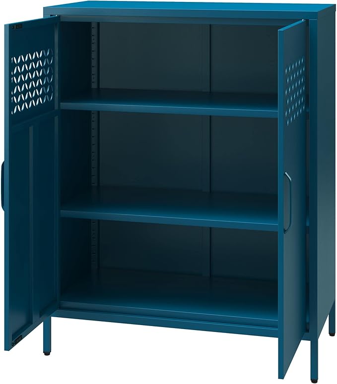 Mr. Kate Annie Short Metal 2 Door Cabinet, Deep Blue Ocean - LeafyLoom