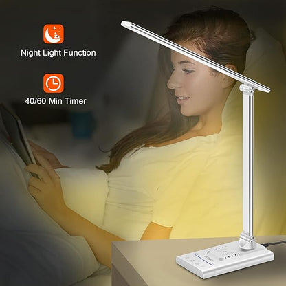 AFROG 5th Gen Multifunctional LED Desk Lamp with 10W Fast Wireless Charger, USB Charging Port,1800Lux Super Bright,5 Lighting Mode,7 Brightness, Touch Control, Auto Timer, 15W Office Table Lamp - LeafyLoom