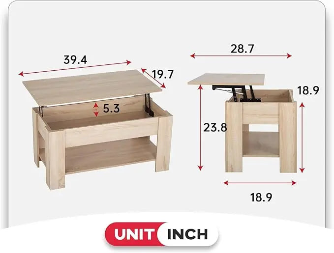 FDW Lift Top Coffee Table with Hidden Compartment and Storage Shelf Wooden Lift Tabletop for Home Living Room Reception Room Office (Natural) - LeafyLoom