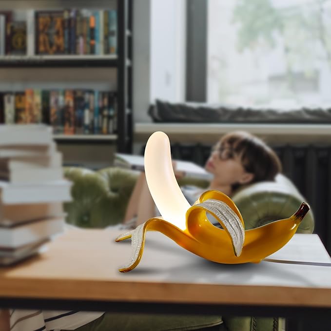 Modern Banana Table Lamp, Desk Lamp,Led Night Light Baking Finish Resin Banana Lighting Fixture for Living Room, Bedroom,Home Office,Kids Room (Lying) - LeafyLoom