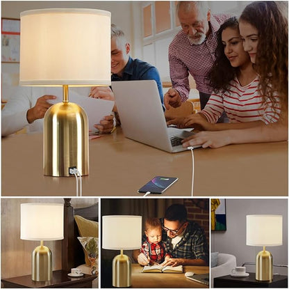 Bedside Lamp with USB Port, Touch Control Table Lamp for Bedroom 3 Way Dimmable Modern Nightstand Lamp with Fabric Shade Gold Base for Living Room, Dorm, Home Office, LED Bulb Included - LeafyLoom