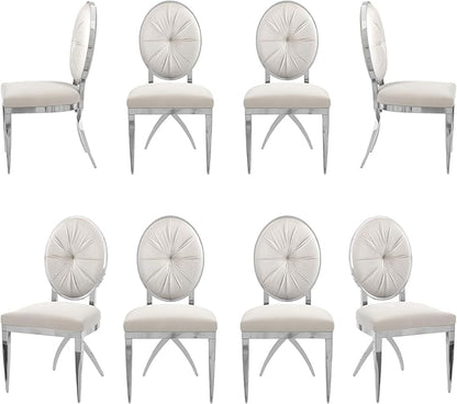 ACEDÉCOR Dining Chairs, White Velvet Dining Room Chairs with Silver Mirrored Legs, Glam White Kitchen Chairs for Dining Room, Kitchen, Living Room (Set of 8) - LeafyLoom