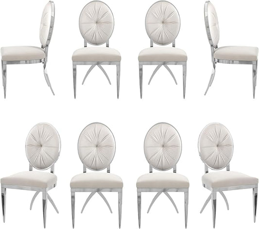 ACEDÉCOR Dining Chairs, White Velvet Dining Room Chairs with Silver Mirrored Legs, Glam White Kitchen Chairs for Dining Room, Kitchen, Living Room (Set of 8) - LeafyLoom