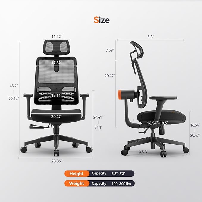 Newtral Ergonomic Home Office Chair, High Back Desk Chair with Unique Adaptive Lumbar Support, Adjustable Headrest, Seat Depth Adjustment, 96°-126° Tilt Function, 4D Armrest Recliner - LeafyLoom