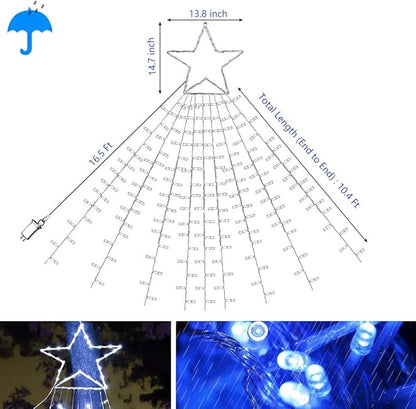 PUHONG Christmas Decoration Star Lights Outdoor,320 LED 16.4Ft Christmas String Lights[8 Modes & Waterproof] for Halloween Xmas New Year Holiday(Iron) (White) PUHONG